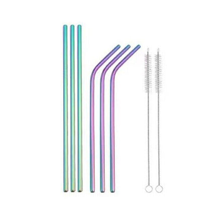 Reusable 304 Stainless Steel Straws Metal Drinking Washable Straw Brushes Set 2 - Aimall