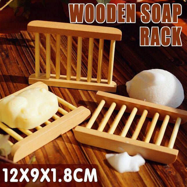 Natural Wooden Bamboo Soap Dish Tray Holder Storage Soap Rack Box Soap Dishes Au - Aimall