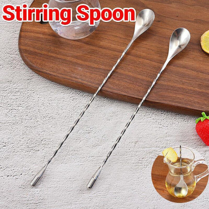 Stainless Steel Bar Wine Cocktail Mixing Twist Spoon Long Handle Drink Stirring - Aimall