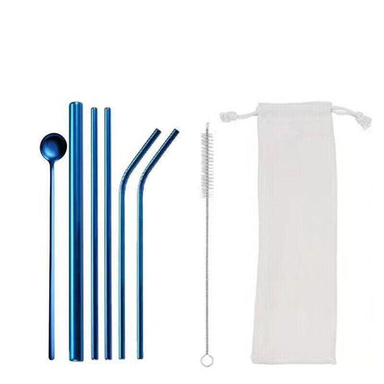 Reusable 304 Stainless Steel Straws Metal Drinking Washable Straw Brushes Set 1 - Aimall