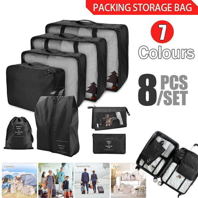 8Pcs Packing Cubes Travel Pouches Luggage Organiser Clothes Suitcase Storage Bag - Aimall