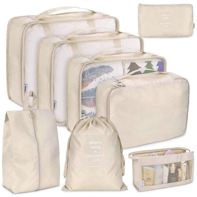 8Pcs Packing Cubes Travel Pouches Luggage Organiser Clothes Suitcase Storage Bag - Aimall