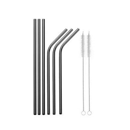 Reusable 304 Stainless Steel Straws Metal Drinking Washable Straw Brushes Set 2 - Aimall