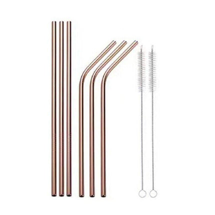 Reusable 304 Stainless Steel Straws Metal Drinking Washable Straw Brushes Set 2 - Aimall