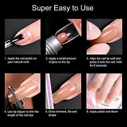 500 PCS Fake French Nail Tips White Clear Stiletto False Gel Pointy Art Acrylic - Aimall