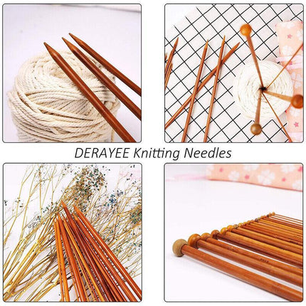 Bamboo Knitting Needles Set in Knitting Needle Case11Size 22pcs 25cm For Crochet - Aimall