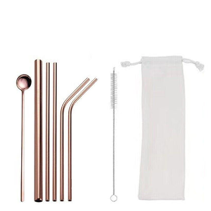 Reusable 304 Stainless Steel Straws Metal Drinking Washable Straw Brushes Set 1 - Aimall