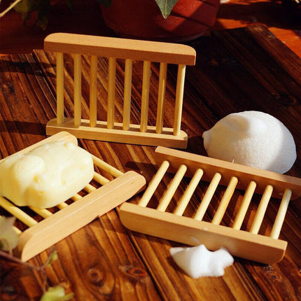 Natural Wooden Bamboo Soap Dish Tray Holder Storage Soap Rack Box Soap Dishes Au - Aimall
