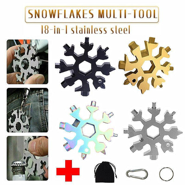 18 In 1 Stainless Multi-Tool Snowflake Keychain Wrench Screwdriver Bottle Opener - Aimall
