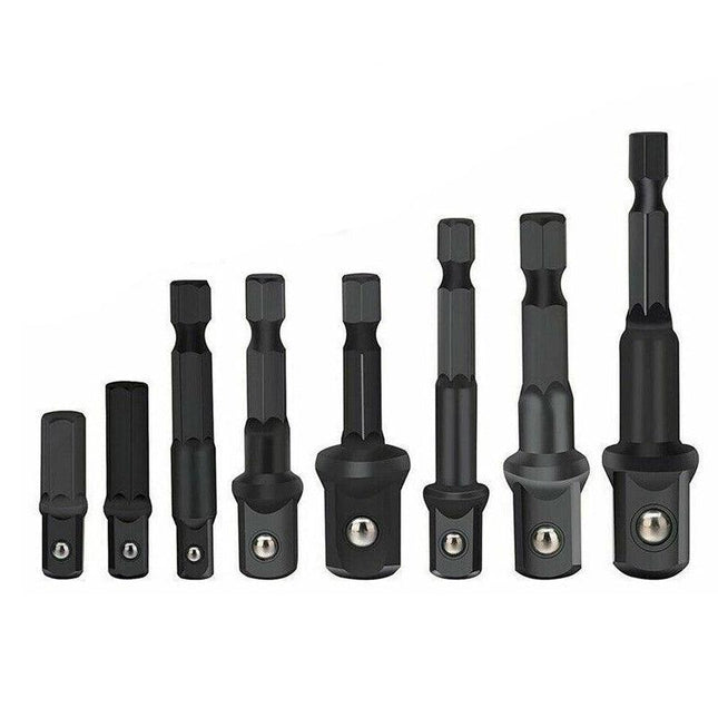 8X Drill Socket Adapter Set Impact Nut Driver Hex Extension Bits 1/4" 3/8" 1/2" - Aimall