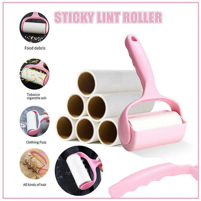 Sticky Lint Roller & 6 Refill Pet Dog Cat Hair Remover Clothes Car Dust Cleaning - Aimall