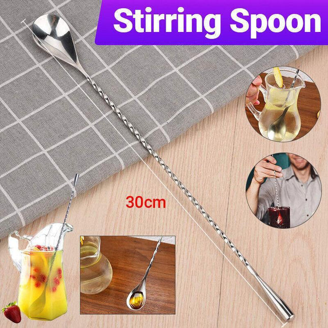 Stainless Steel Bar Wine Cocktail Mixing Twist Spoon Long Handle Drink Stirring - Aimall