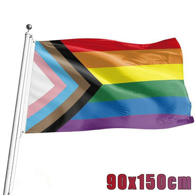 90x150cm Progress Pride Rainbow Flag Gay Lesbian LGBTQ Mardi Gras Party Banner - Aimall