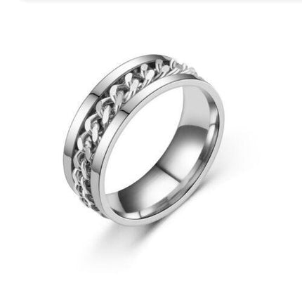 Spinner Rings Mens Womens Fidget Rotating Ring Silver Stainless Steel Size 9 - Aimall
