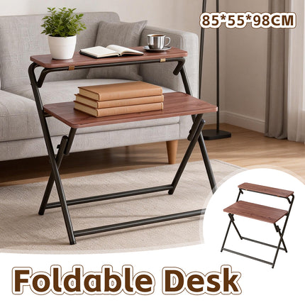 Double Layer Foldable Desk Sturdy Frame Heavy Duty for Home Office Study Use