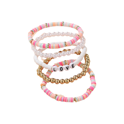 Boho Clay Bead Pearl Bracelet Set Women Stackable 5PCS Love Letter Jewellery