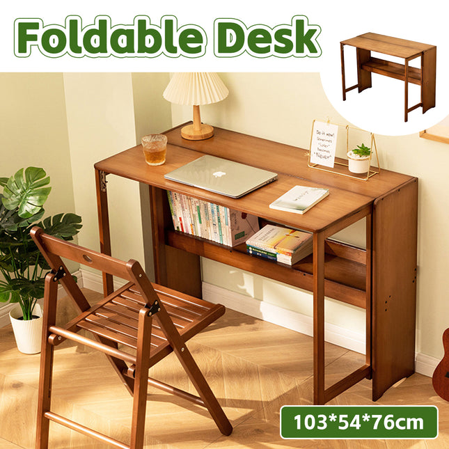 Bamboo Folding Student Desk Study Table Space Saving Large Capacity Storage