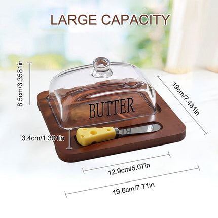 Butter Dish with Glass Lid and Bamboo Base with Built-in Knife