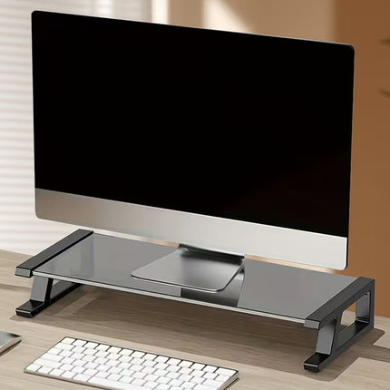 Monitor Stand Riser Tempered Glass Top Metal Frame 51x21.5x8cm Black White