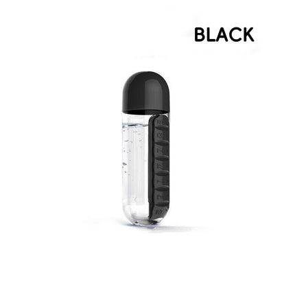 Water Bottle with Pill Box Organizer 600ml Drinking Bottle Portable 7 Day Storage