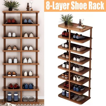 8 Tiers Shoe Rack Vertical Space Saving Narrow Shoe Organizer with Stable Base