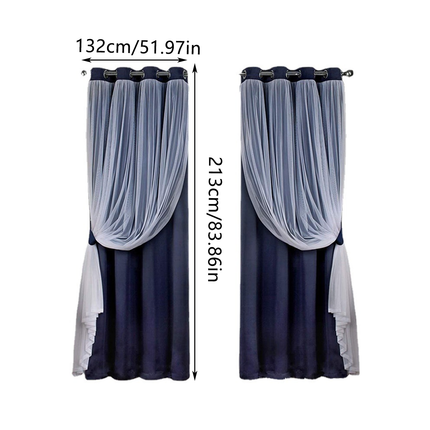 2PCS Double Layer Blackout Curtains With Lace For Bedroom Living Room Window