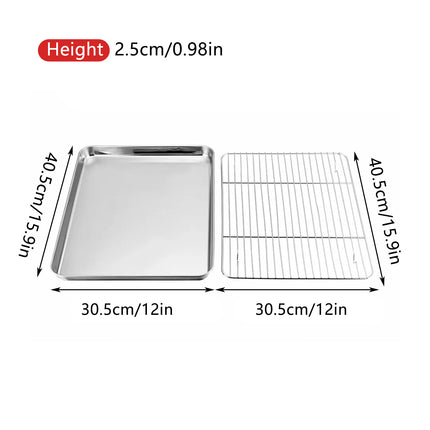 Stainless Steel Baking Tray With Cooling Rack Kitchen Cookie Oven Sheet Pan Set