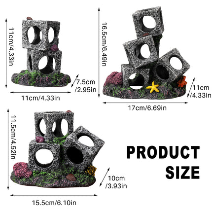Fish Tank Shrimp Shelter House Square Stone Cave Aquarium Breeding Hiding Decor