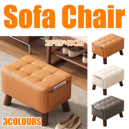 Sofa Stool Shoe Changing Bench 28 x 28 x 40cm with Side Pocket for Living Room