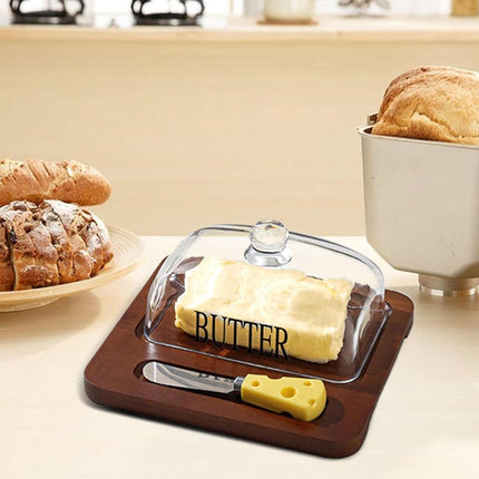 Butter Dish with Glass Lid and Bamboo Base with Built-in Knife
