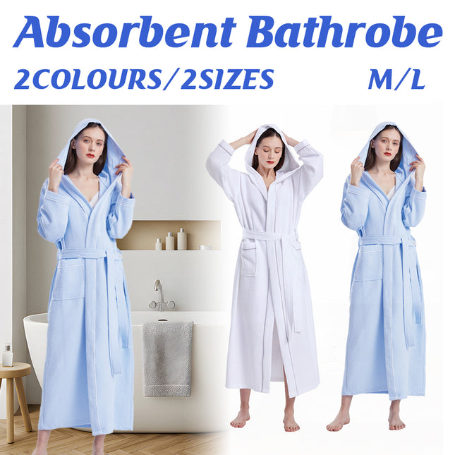 Hotel Cotton Waffle Bathrobe Quick Dry Absorbent Hooded Long Soft Unisex