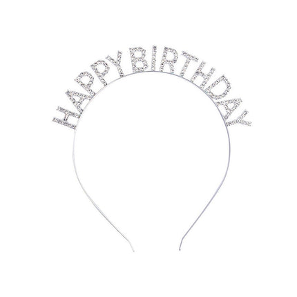 New Happy Birthday Headband Girl Letter Rhinestone Crown Hair Band Birthday Hat - Aimall