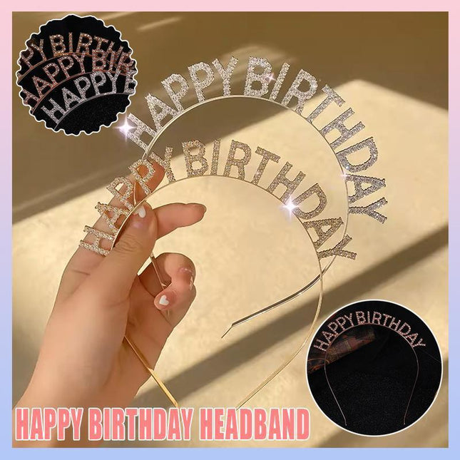 New Happy Birthday Headband Girl Letter Rhinestone Crown Hair Band Birthday Hat - Aimall