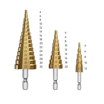 3X Large HSS Steel Step Cone Drill Titanium Bit Set Hole Cutter 4-12/20/32mm