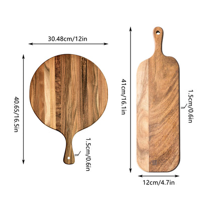 Acacia Wood Cutting Board - Round or Paddle Serving Board Food-Safe Non-Slip