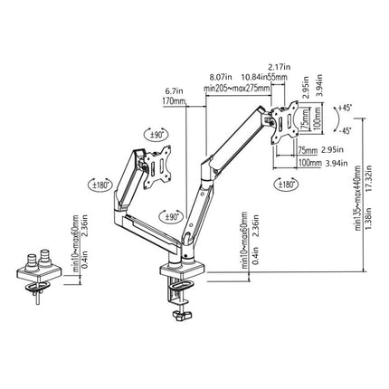 Monitor Free Hover Telescopic Arm Mount Black Ergonomic Adjustable