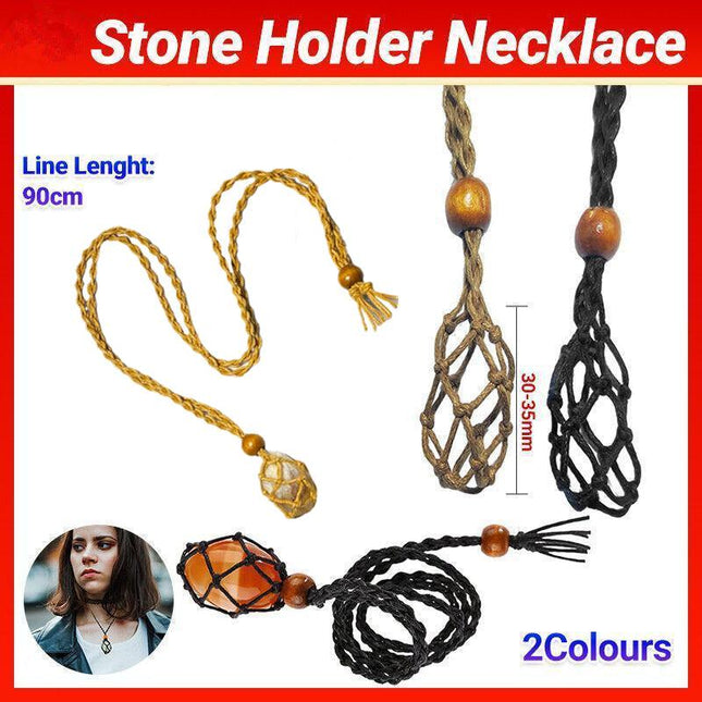 S Size Empty Stone Holder Necklace Crystal Quartz Gemstone Cage Rope Cord - Aimall