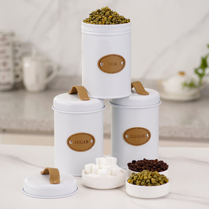 Kitchen Storage Canisters Set Metal Tea Coffee Sugar Jars Containers Retro