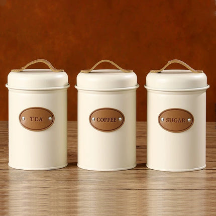 Kitchen Storage Canisters Set Metal Tea Coffee Sugar Jars Containers Retro