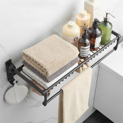 Aluminum Alloy Black Towel Rack Set Rustproof For Bathroom Organizer SpaceSaving