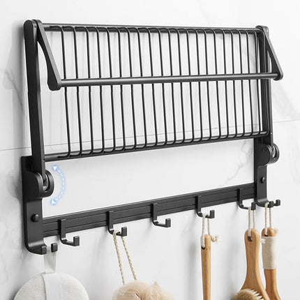 Aluminum Alloy Black Towel Rack Set Rustproof For Bathroom Organizer SpaceSaving