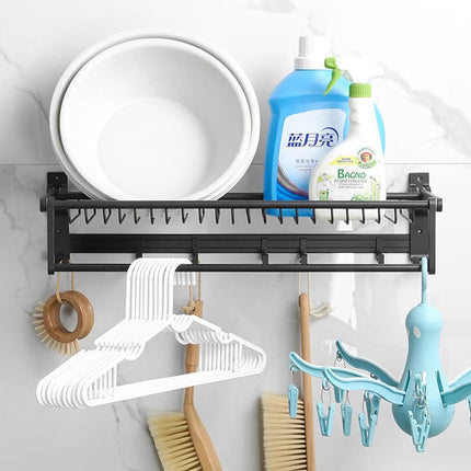 Aluminum Alloy Black Towel Rack Set Rustproof For Bathroom Organizer SpaceSaving