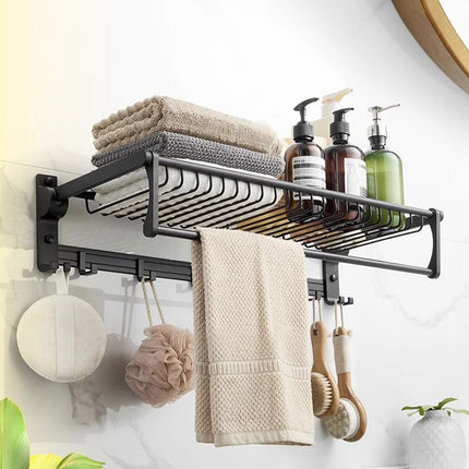 Aluminum Alloy Black Towel Rack Set Rustproof For Bathroom Organizer SpaceSaving