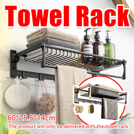 Aluminum Alloy Black Towel Rack Set Rustproof For Bathroom Organizer SpaceSaving