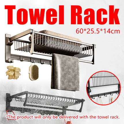 Aluminum Alloy Black Towel Rack Set Rustproof For Bathroom Organizer SpaceSaving