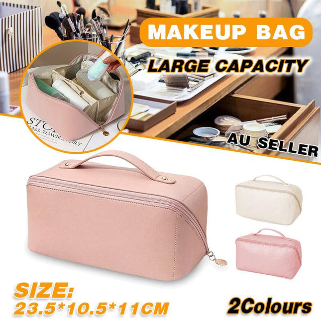 Large Capacity Travel Cosmetic Bag Organizer Makeup With Brushes Slots Dividers - Aimall