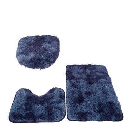 Antislip Washable 3Pc Bathroom Mat Set Fluffy Toilet Cover Pedestal Rug Bath Mat