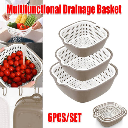 6pcs Multifunctional Drainage Basket for Fruits Vegetables Kitchen Household Use