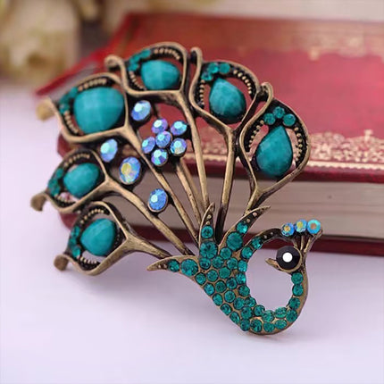 Vintage 1.58cts Rose Cut Diamond Gemstone Studded Silver Peacock Brooch Jewelry