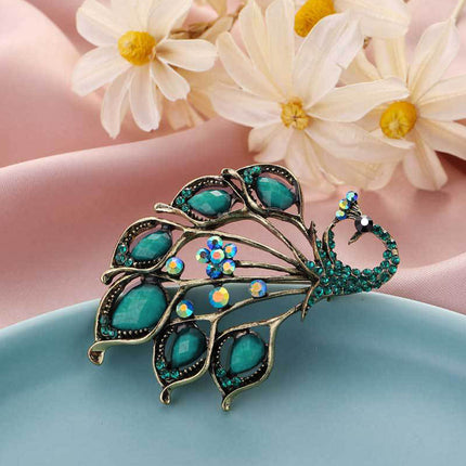 Vintage 1.58cts Rose Cut Diamond Gemstone Studded Silver Peacock Brooch Jewelry
